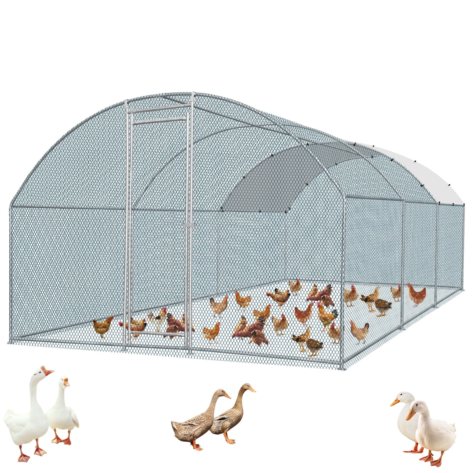 20×10 Walk-In Metal Chicken Coop with Run & Waterproof Dome Roof  Heavy-Duty Outdoor Poultry Enclosure for Chickens, Ducks, Rabbits & More