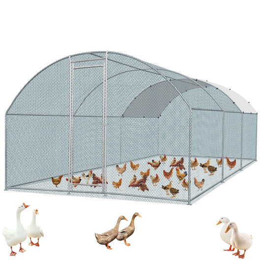 20×10 Walk-In Metal Chicken Coop with Run & Waterproof Dome Roof  Heavy-Duty Outdoor Poultry Enclosure for Chickens, Ducks, Rabbits & More