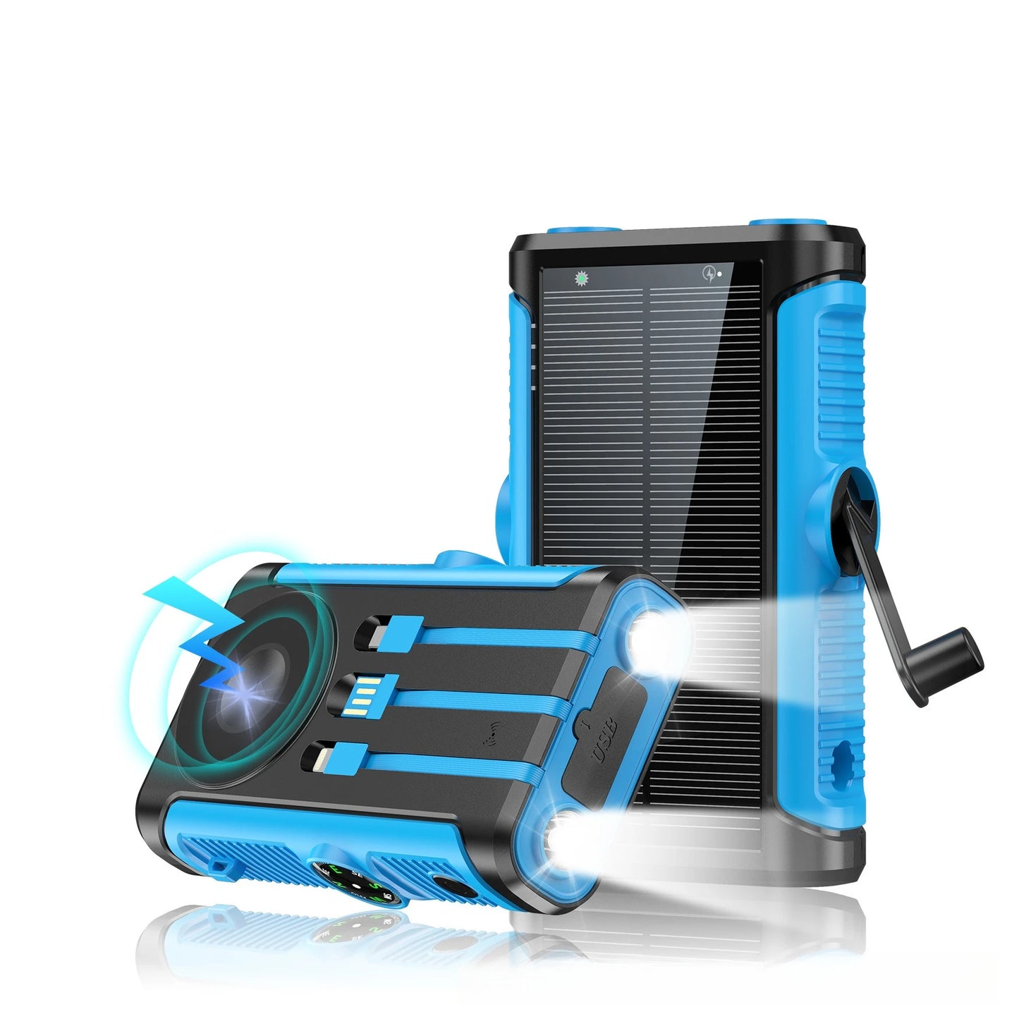 20,000mAh Solar Power Bank with Hand Crank & 15W Wireless Charging – 22.5W Fast Charging Portable Charger with LED Flashlight for Camping, Emergencies & Power Outages