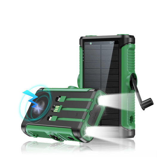 20,000mAh Solar Power Bank with Hand Crank & 15W Wireless Charging – 22.5W Fast Charging Portable Charger with LED Flashlight for Camping, Emergencies & Power Outages