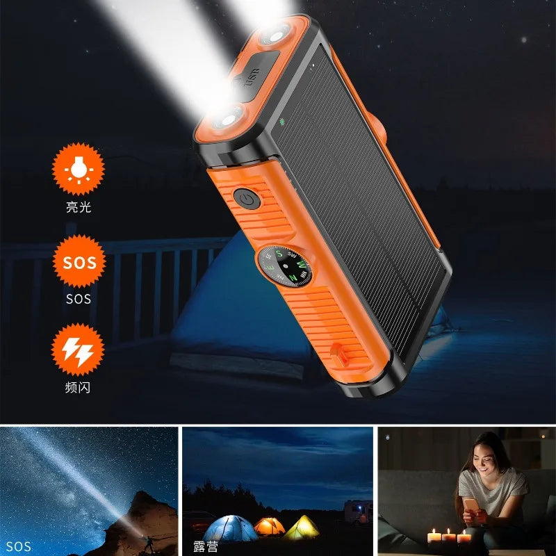 20,000mAh Solar Power Bank with Hand Crank & 15W Wireless Charging – 22.5W Fast Charging Portable Charger with LED Flashlight for Camping, Emergencies & Power Outages