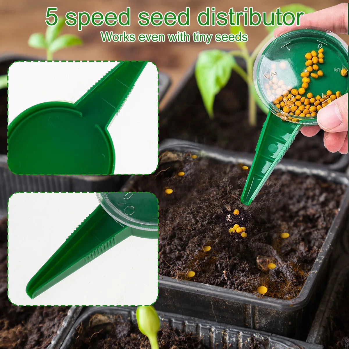 Manual Seed Sower Kit - Precision Handheld Seeder with Dibber & Widger Tools