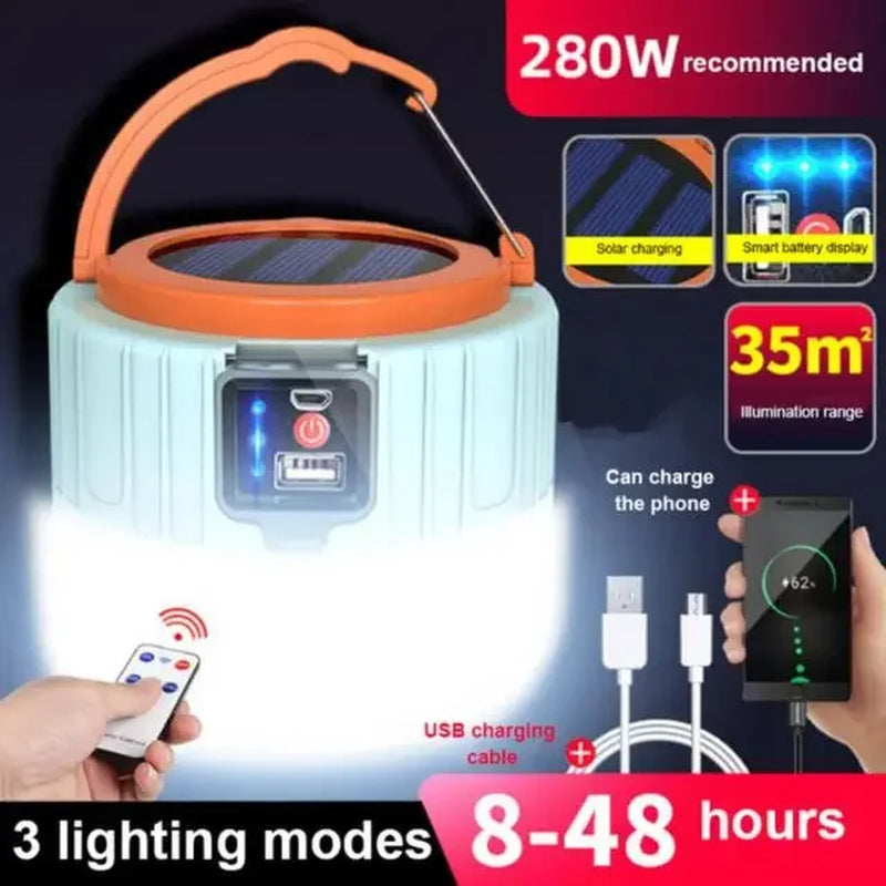 Solar Rechargeable Camping Light - Portable LED Emergency Work Lamp with USB Charging