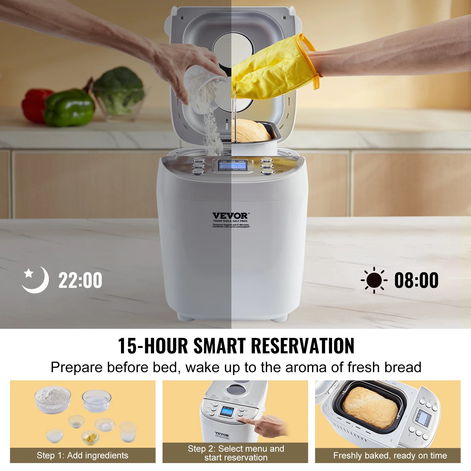 Bread Maker Machine - 15-in-1 Automatic Bread Machine for Homemade Loaves & Dough