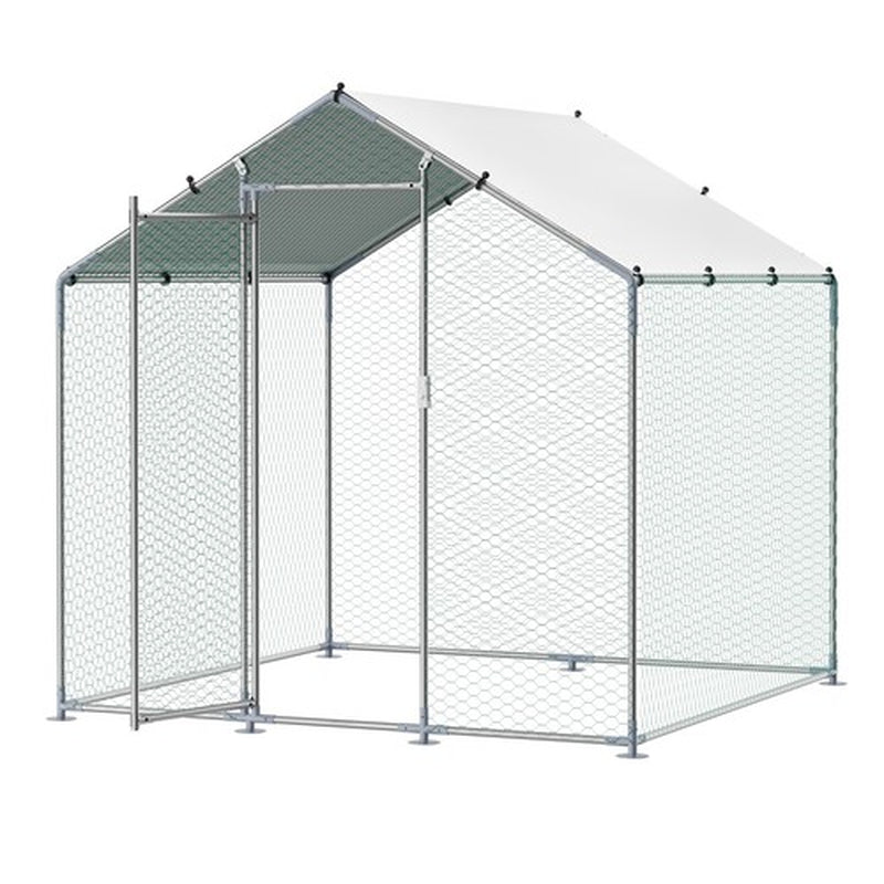 6.5ft x 6.5ft Covered Walk-In Chicken Run – Heavy Duty Galvanized Steel Predator-Proof Poultry Enclosure