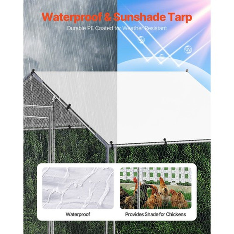 6.5ft x 6.5ft Covered Walk-In Chicken Run – Heavy Duty Galvanized Steel Predator-Proof Poultry Enclosure