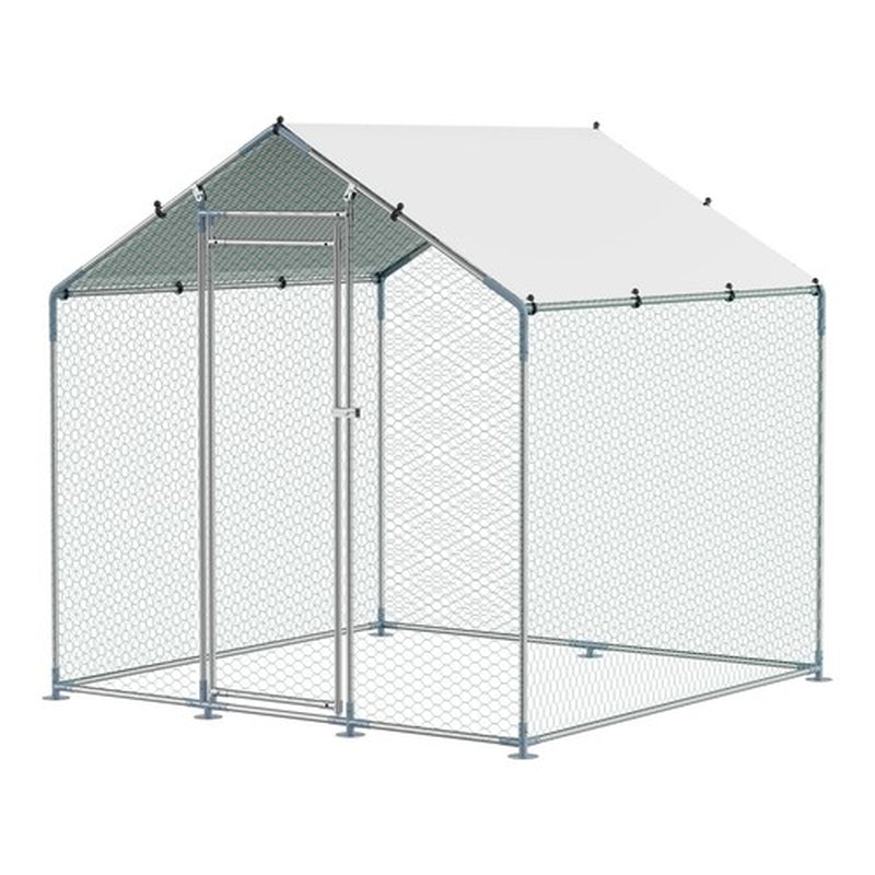 6.5ft x 6.5ft Covered Walk-In Chicken Run – Heavy Duty Galvanized Steel Predator-Proof Poultry Enclosure