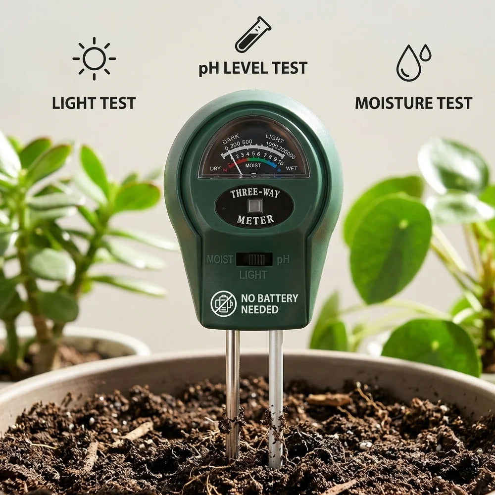 3-in-1 Soil Meter - Battery-Free pH, Moisture & Light Tester for Gardens