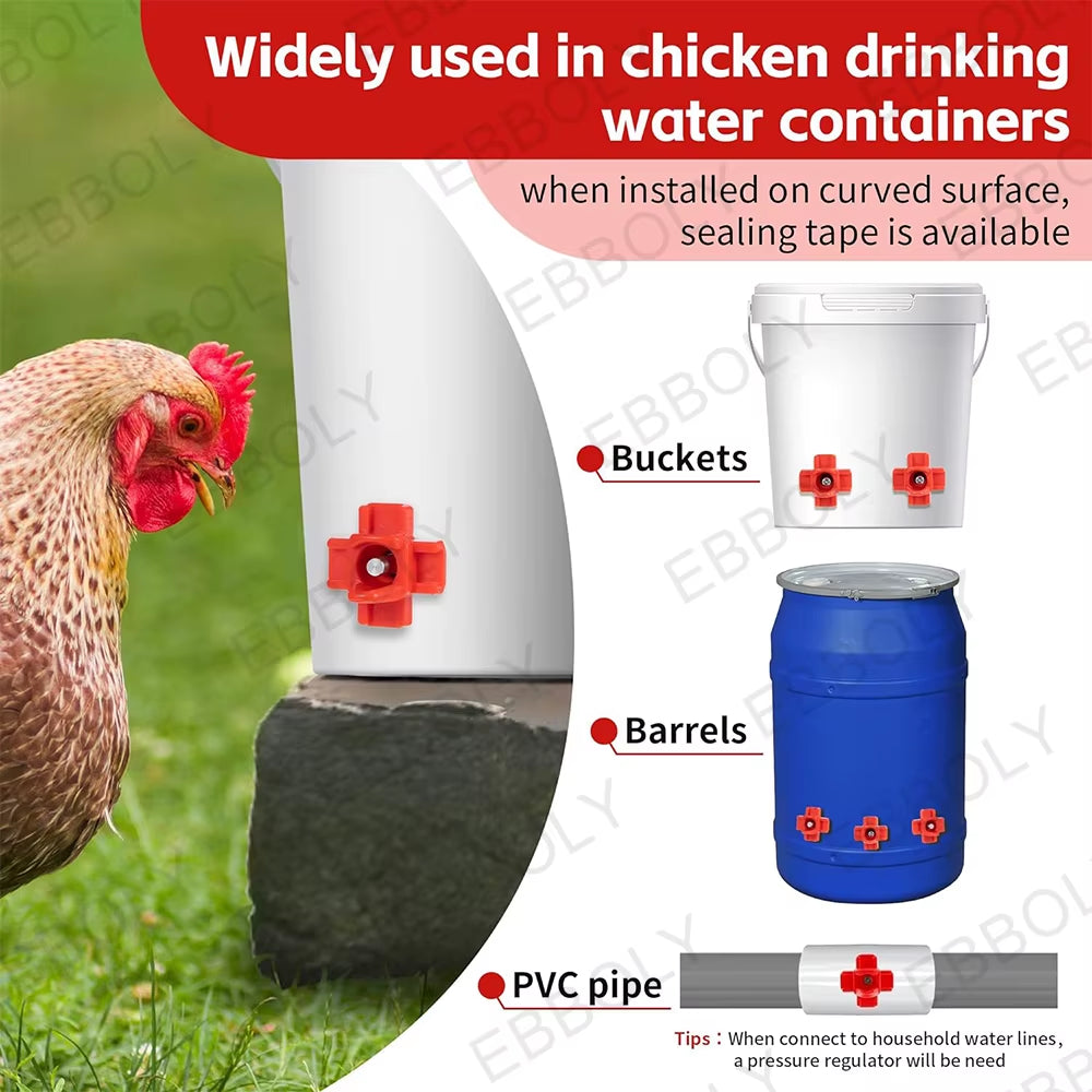 Horizontal Chicken Nipple Waterer – Automatic Side Mount Poultry Drinkers (15/20/30 Pack)