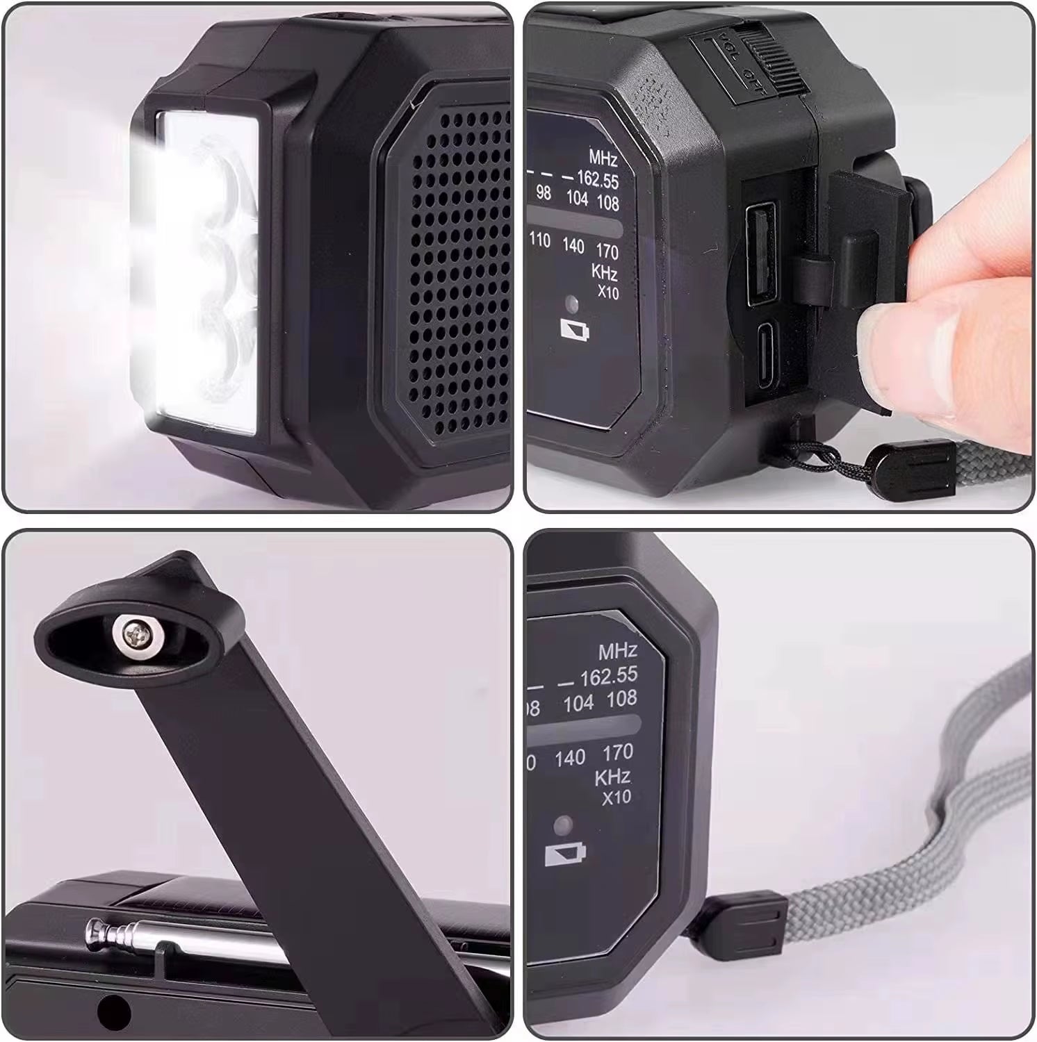 Compact Emergency AM/FM Hand Crank Radio with Solar Charging, LED Torch & Power Bank – 4-Way Charging Portable Survival Radio