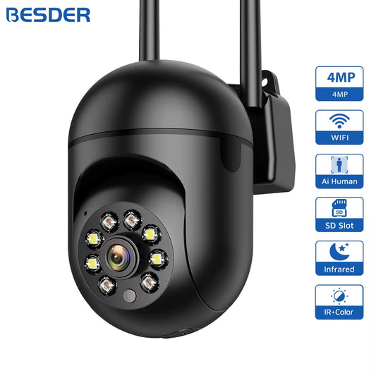 4MP Wireless PTZ Security Camera – Outdoor Wi-Fi Surveillance with Night Color, Human Tracking, Two-Way Audio & ICSee App