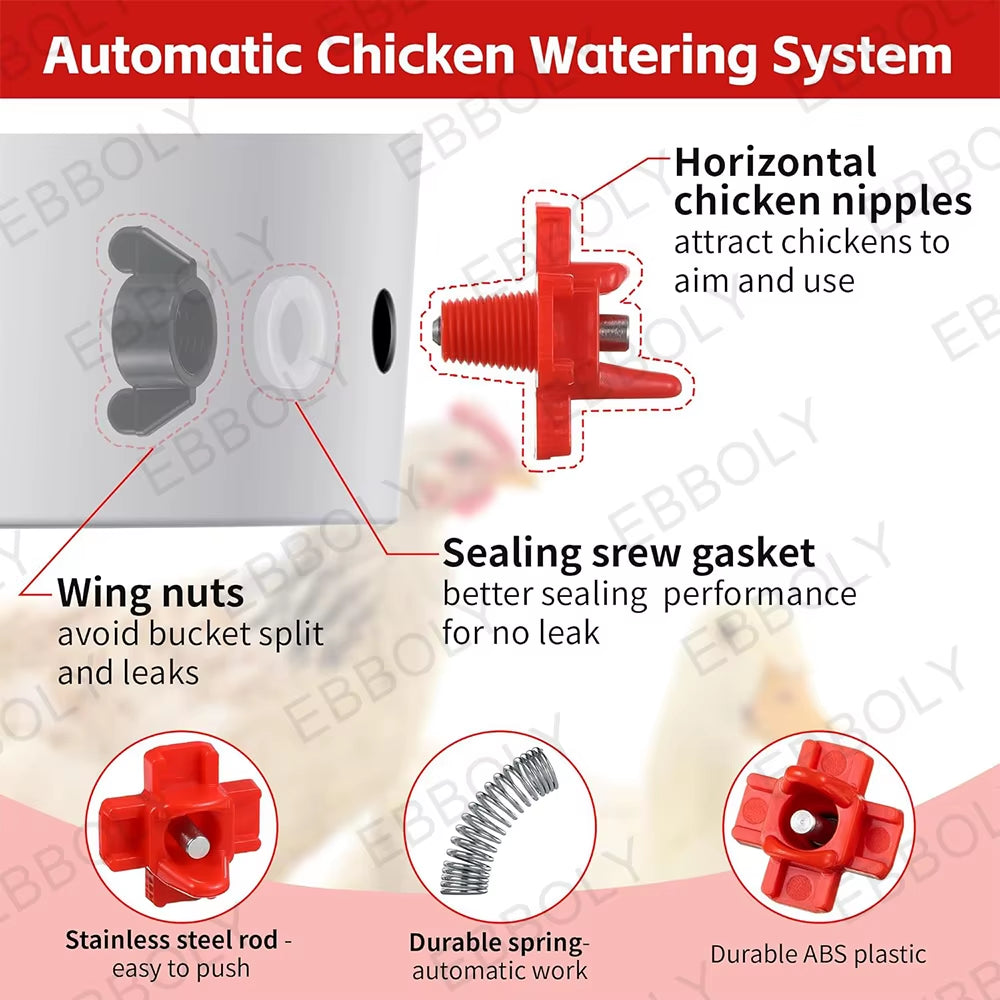Horizontal Chicken Nipple Waterer – Automatic Side Mount Poultry Drinkers (15/20/30 Pack)