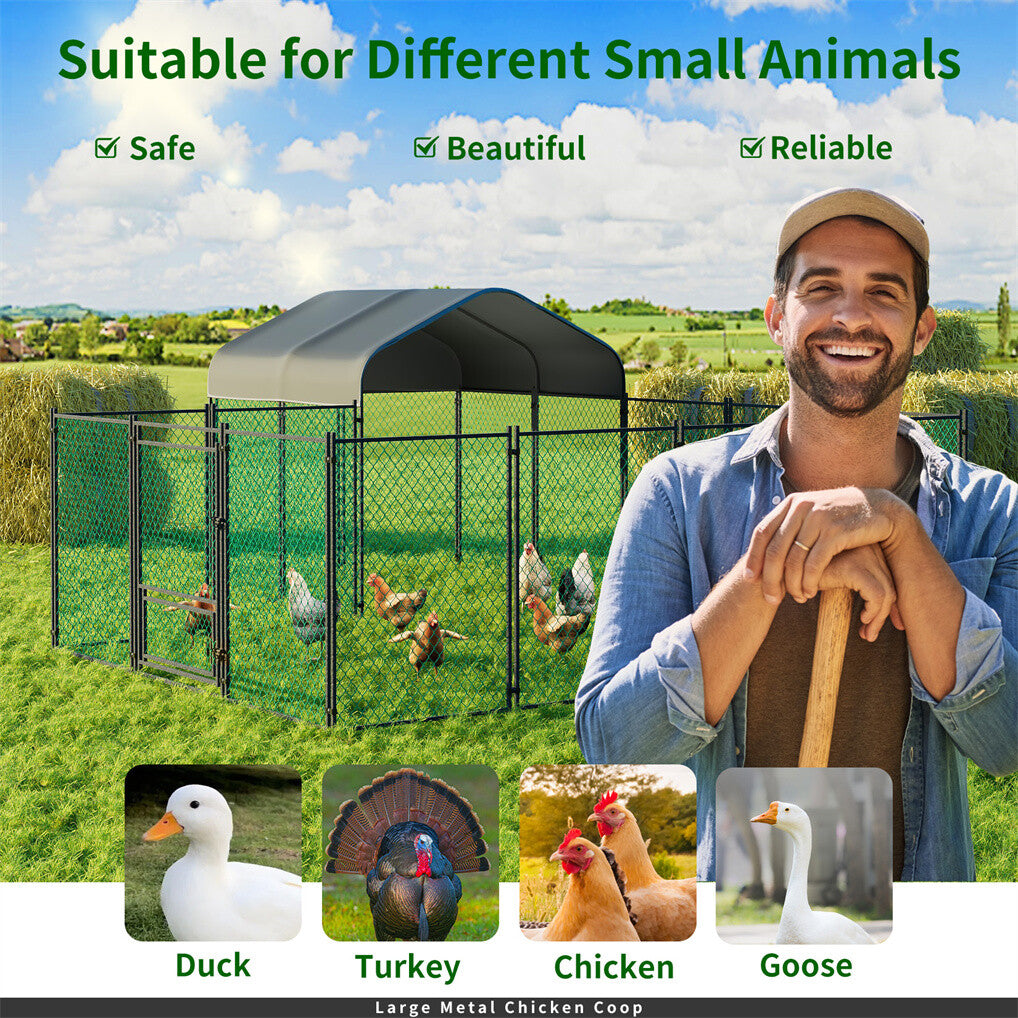 Heavy Duty Metal Chicken Coop Outdoor Metal Walk-In Hen House W Waterproof Cover