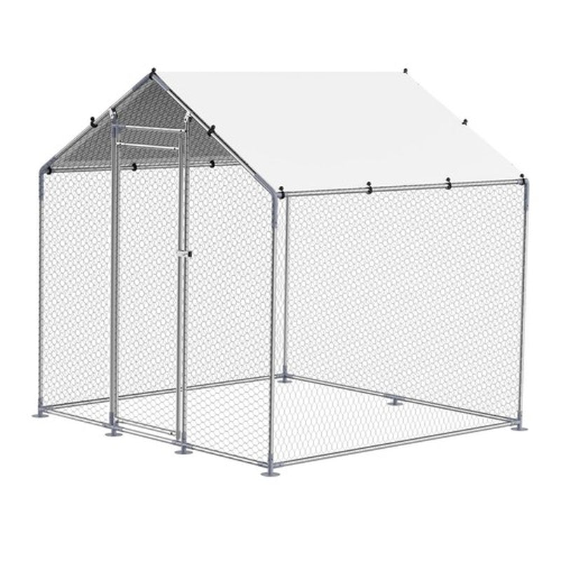 6.5ft x 6.5ft Covered Walk-In Chicken Run – Heavy Duty Galvanized Steel Predator-Proof Poultry Enclosure