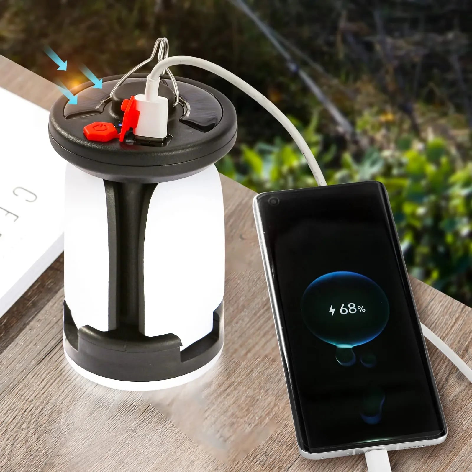 Solar Camping Lantern - Rechargeable LED Emergency Light with USB & Solar Charging