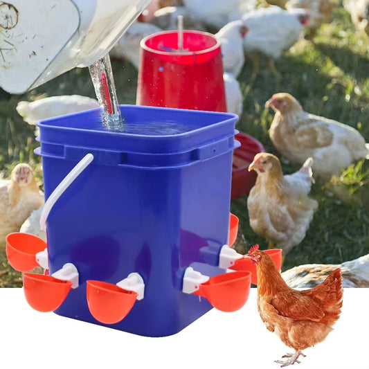Automatic Chicken Waterer Bucket System – 10L Gravity Poultry Drinker with Cups or Nipple Waterers – No-Spill Coop Hydration Solution