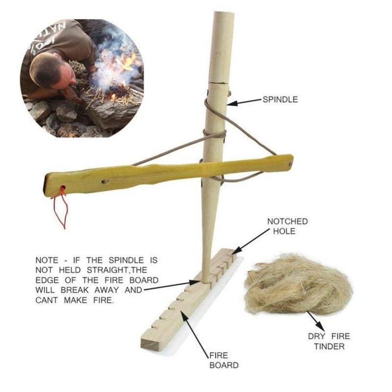 Hand Bow Drill Fire Starter Kit - Primitive Bushcraft Fire Making Set
