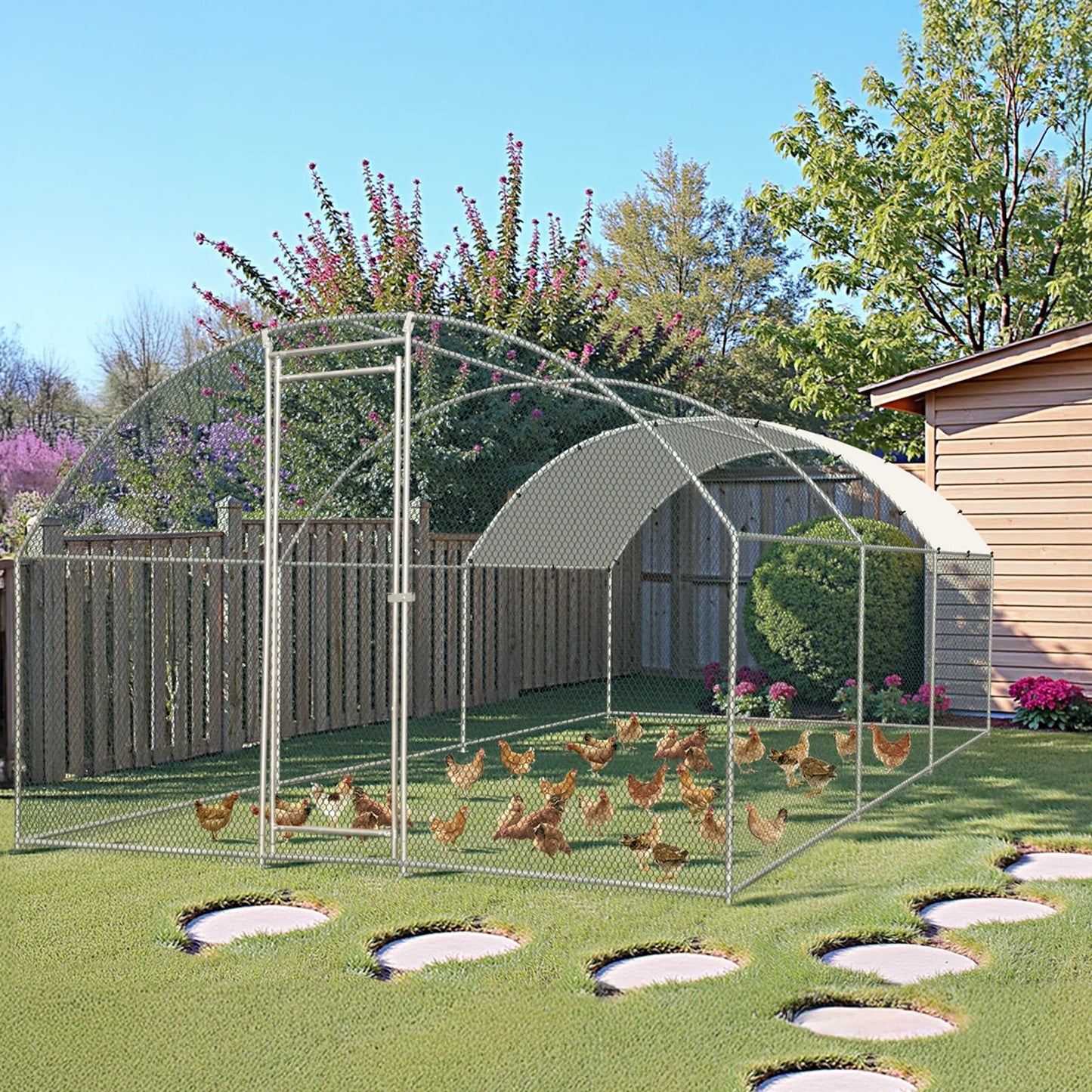 20×10 Walk-In Metal Chicken Coop with Run & Waterproof Dome Roof  Heavy-Duty Outdoor Poultry Enclosure for Chickens, Ducks, Rabbits & More