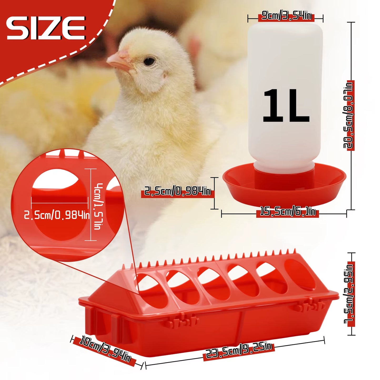 Elongated Baby Chick Feeder & Waterer Combo – Multi-Animal Poultry Starter Flock Brooder Pen Combo