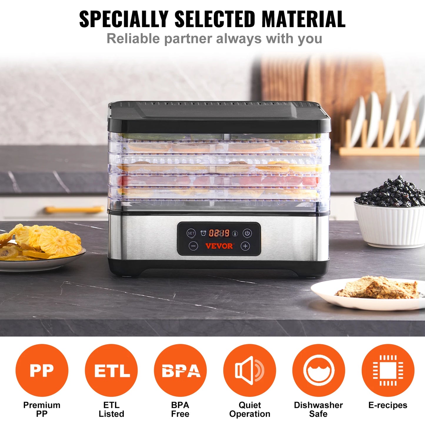 Food Dehydrator Machine - 5 Tray Stainless Steel Dryer for Homemade Jerky & Preserving Food