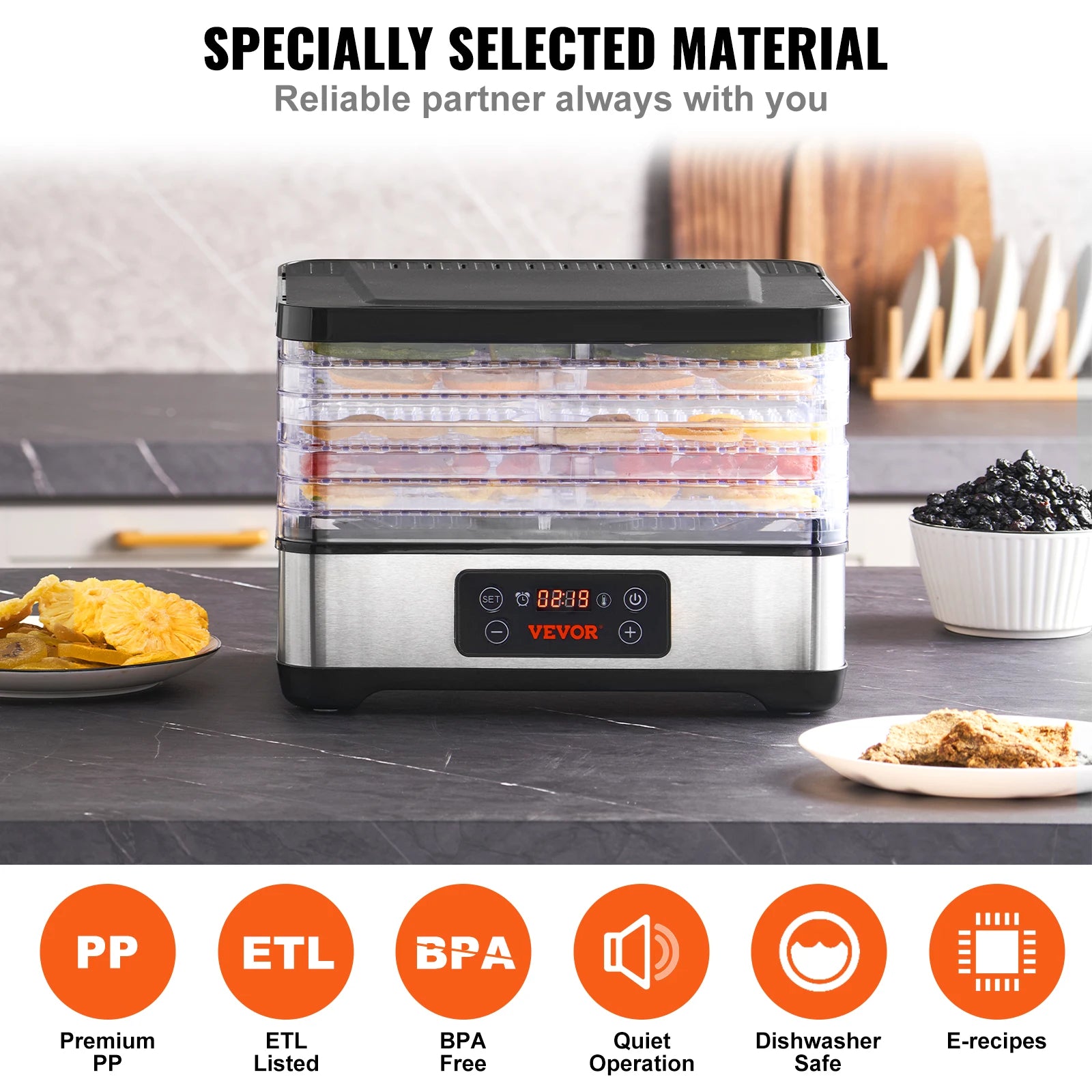 Food Dehydrator Machine - 5 Tray Stainless Steel Dryer for Homemade Jerky & Preserving Food