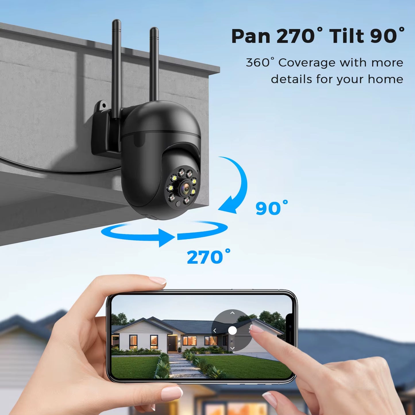 4MP Wireless PTZ Security Camera – Outdoor Wi-Fi Surveillance with Night Color, Human Tracking, Two-Way Audio & ICSee App