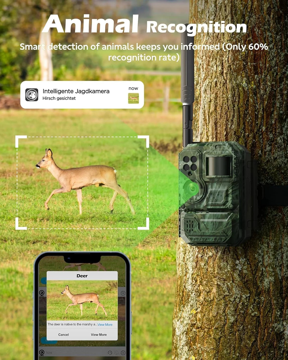 CAMPARK 4G LTE Cellular Solar Trail Camera – 48MP 4K Hunting Camera with Night Vision, 0.1s Trigger, Motion Detection & Real-Time Alerts (2-Pack)