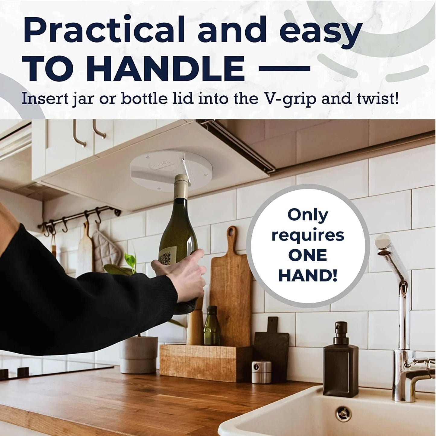 Under Cabinet Jar Opener – Easy Grip, Hands-Free Lid Remover for Seniors, Arthritis, and Conscious Kitchens