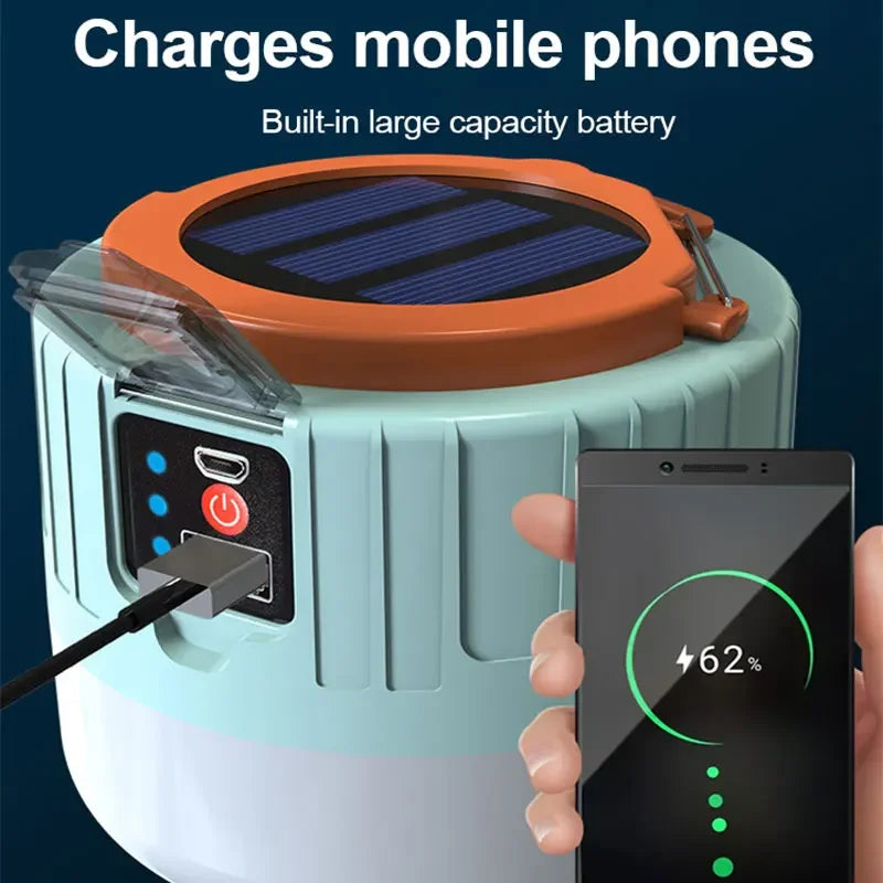 Solar Rechargeable Camping Light - Portable LED Emergency Work Lamp with USB Charging