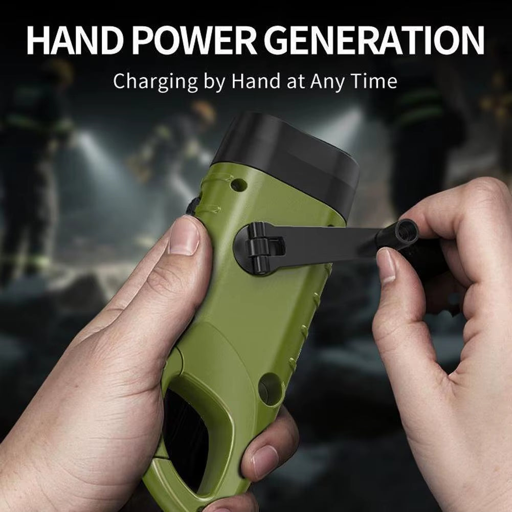 800-Lumen Hand Crank & Solar Emergency Flashlight – Portable Outdoor Camping & Home Survival Light