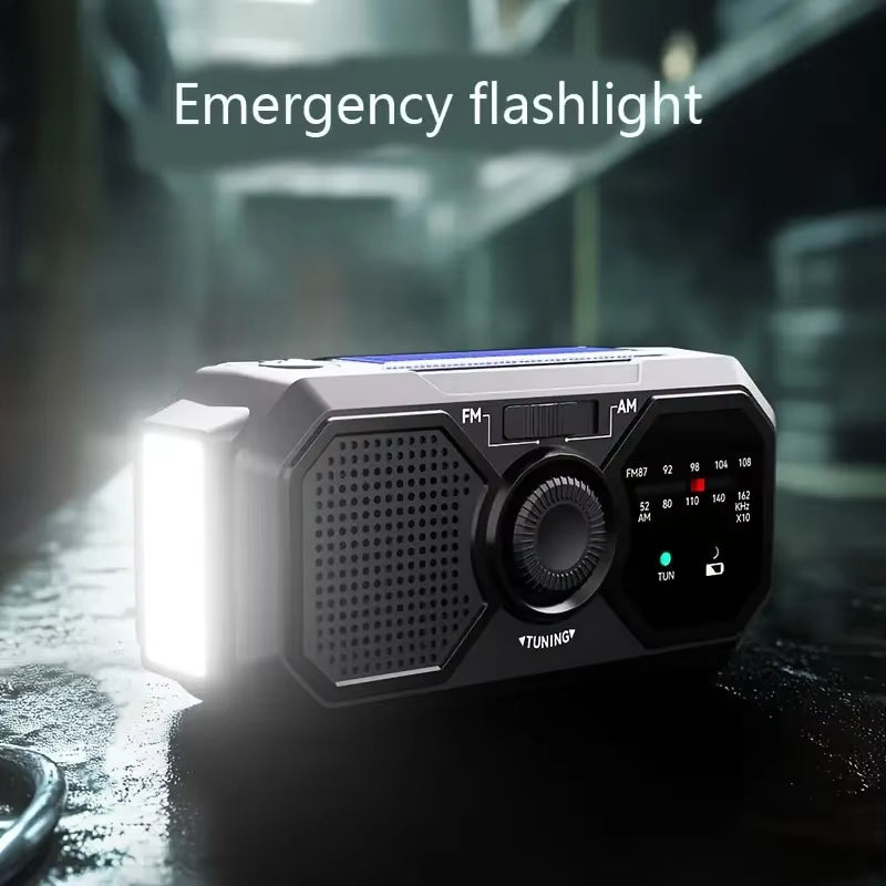 Compact Emergency AM/FM Hand Crank Radio with Solar Charging, LED Torch & Power Bank – 4-Way Charging Portable Survival Radio